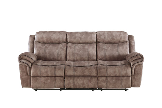 Zubaida Two Tone Chocolate Velvet Recliner Sofa w/USB Port & Drop Down Table