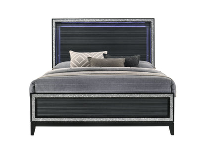 Haiden LED & Weathered Black Finish Queen Bed W/Led