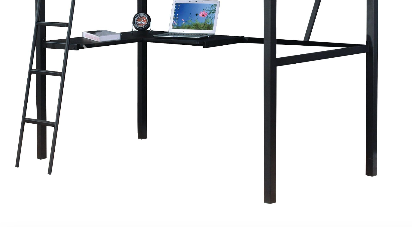 Black and Silver Metal Loft Bed with Reversible Desk for Bedroom