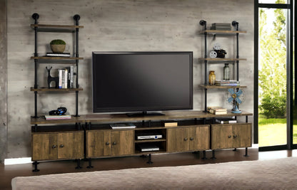 Ensata II Rustic Oak & Black Finish TV Stand