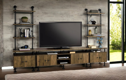 Ensata II Rustic Oak & Black Finish TV Stand
