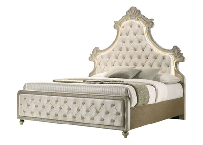 Lucienne Beige Velvet EK Bed W/Led