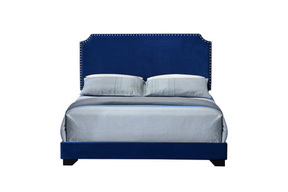 Haemon Blue Velvet Queen Bed - Synthetic Wood Frame