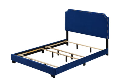 Haemon Blue Velvet Queen Bed - Synthetic Wood Frame