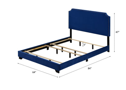 Haemon Blue Velvet Queen Bed - Synthetic Wood Frame