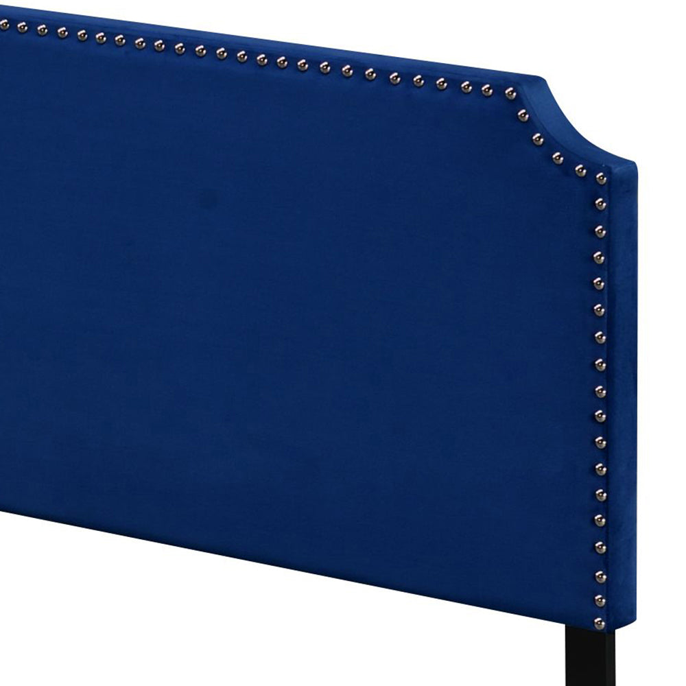 Haemon Blue Velvet Queen Bed - Synthetic Wood Frame
