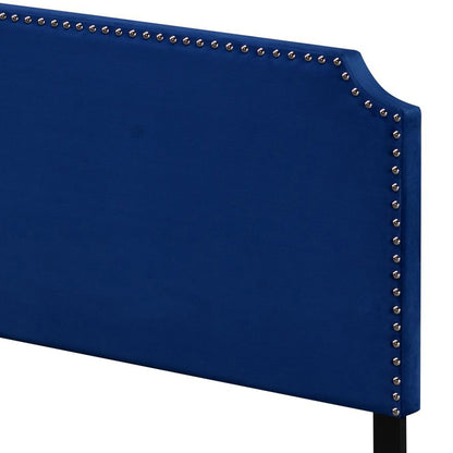 Haemon Blue Velvet Queen Bed - Synthetic Wood Frame