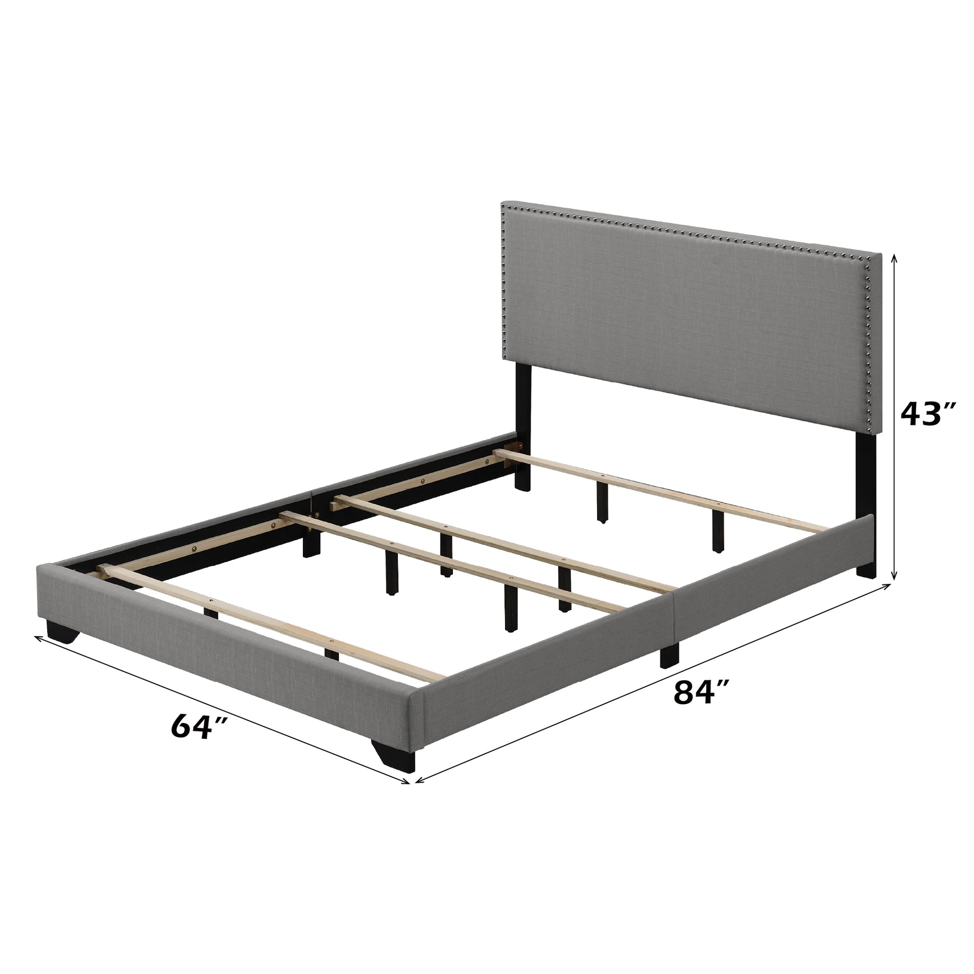 Light Gray Fabric Queen Bed - 84" Box Frame for Bedroom