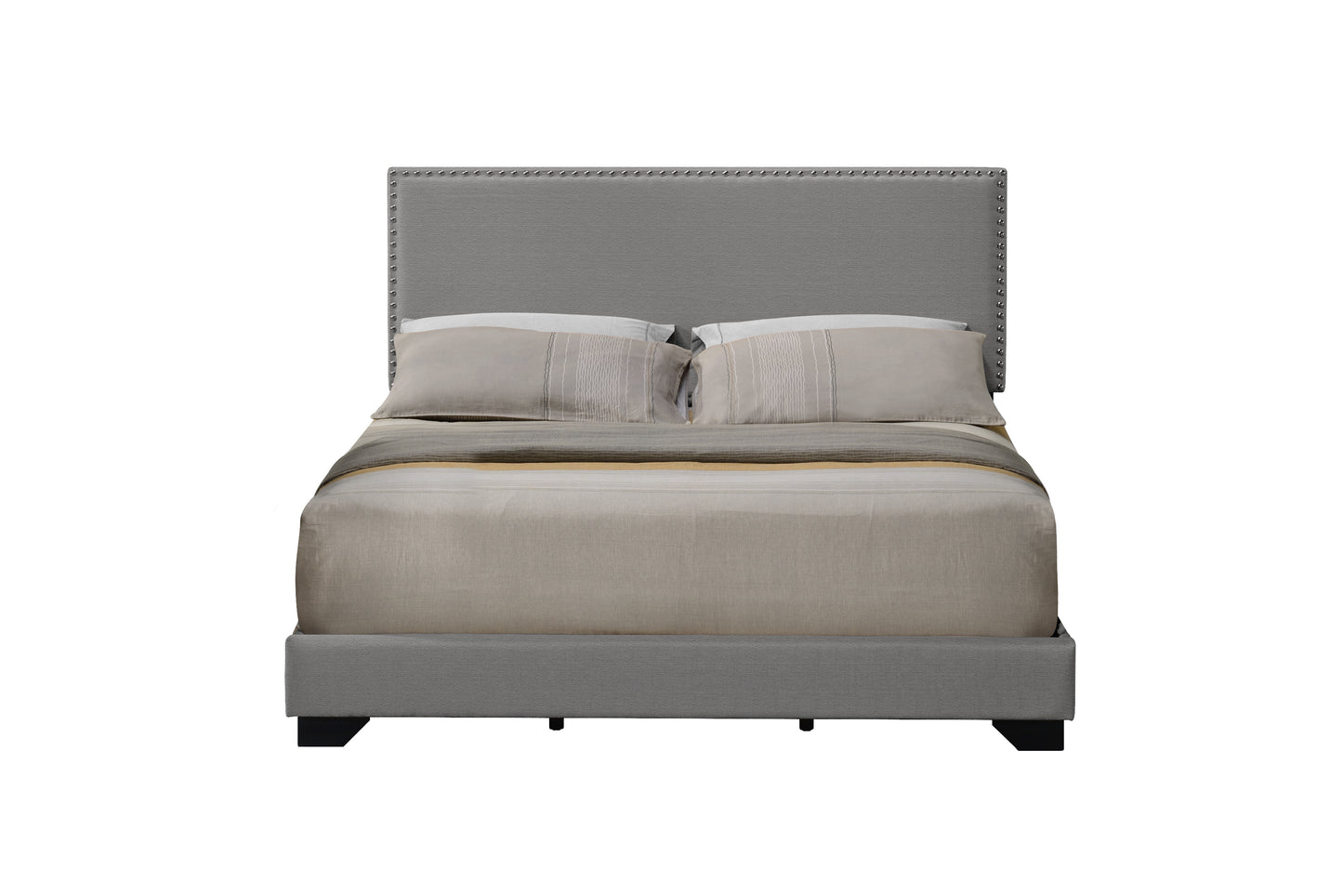 Light Gray Fabric Queen Bed - 84" Box Frame for Bedroom