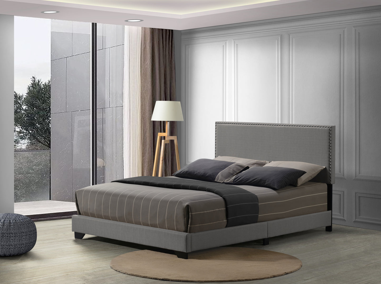 Leandros Light Gray Fabric Queen Bed