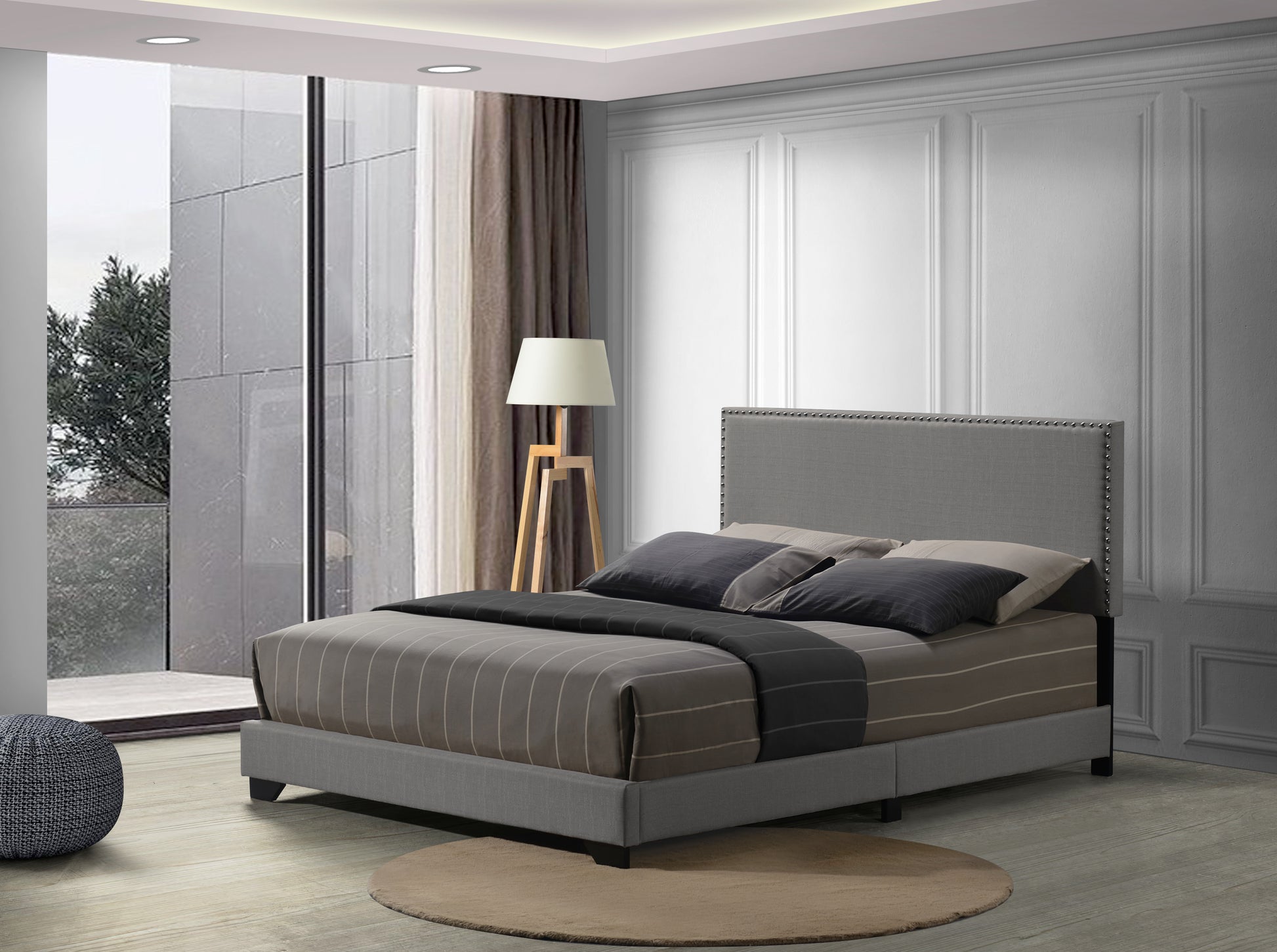 Leandros Light Gray Fabric Queen Bed