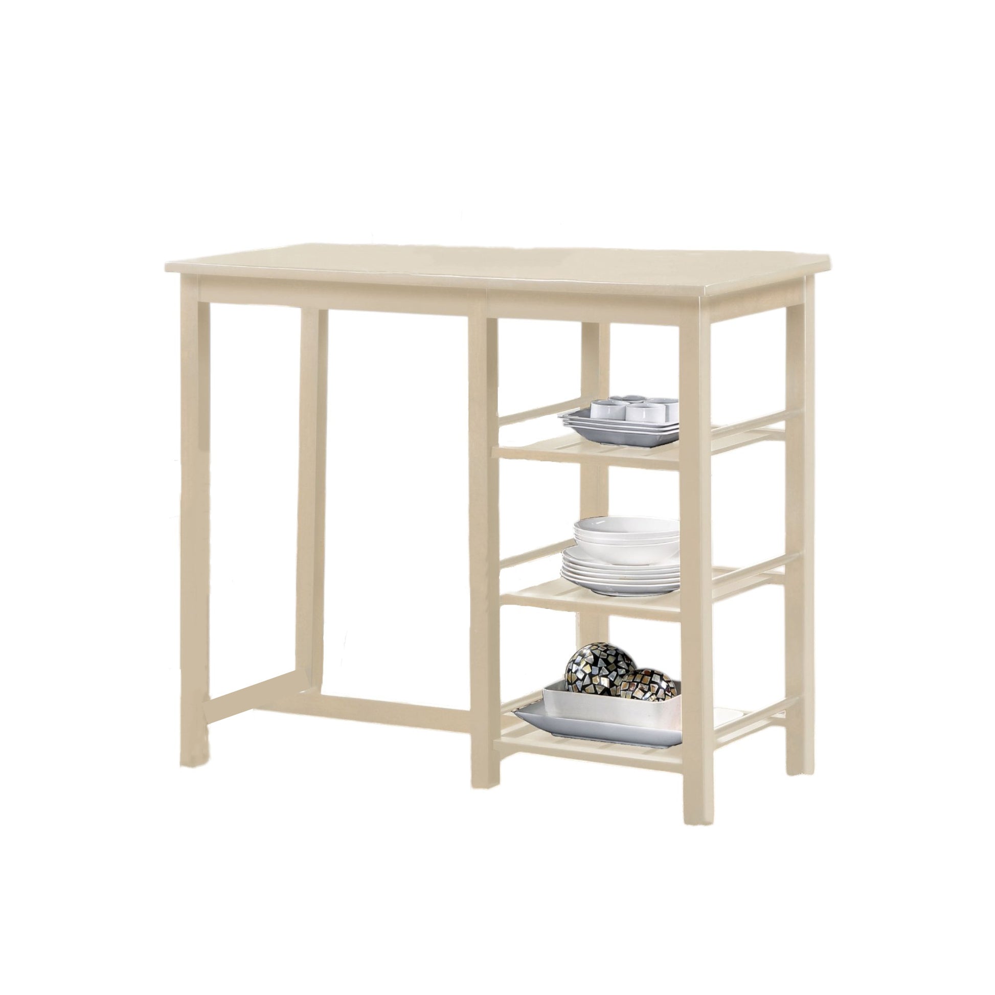 Cream Synthetic Wood 3 Piece Kitchen Dining Set with Storage