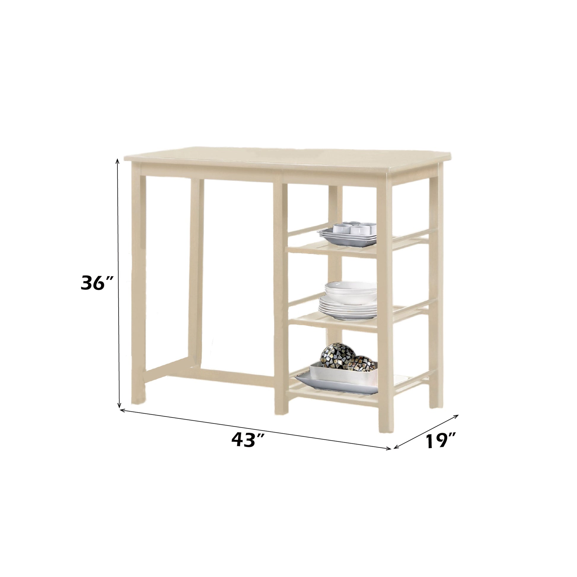 Cream Synthetic Wood 3 Piece Kitchen Dining Set with Storage