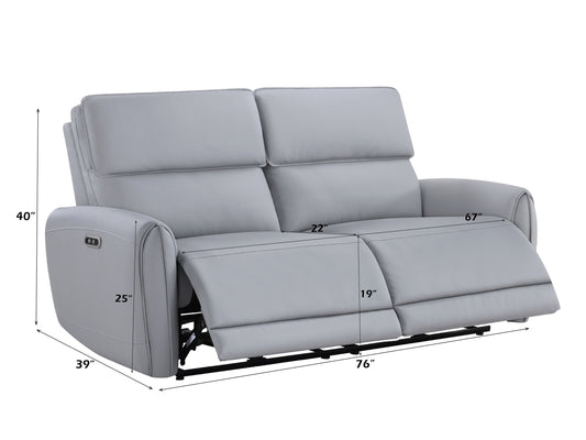 Gray Faux Leather Power Motion Sofa - USB Port for Living Room