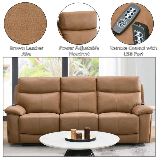 Chavis Brown Leather Sofa - Power Motion & USB Ports