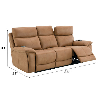 Chavis Brown Leather Sofa - Power Motion & USB Ports