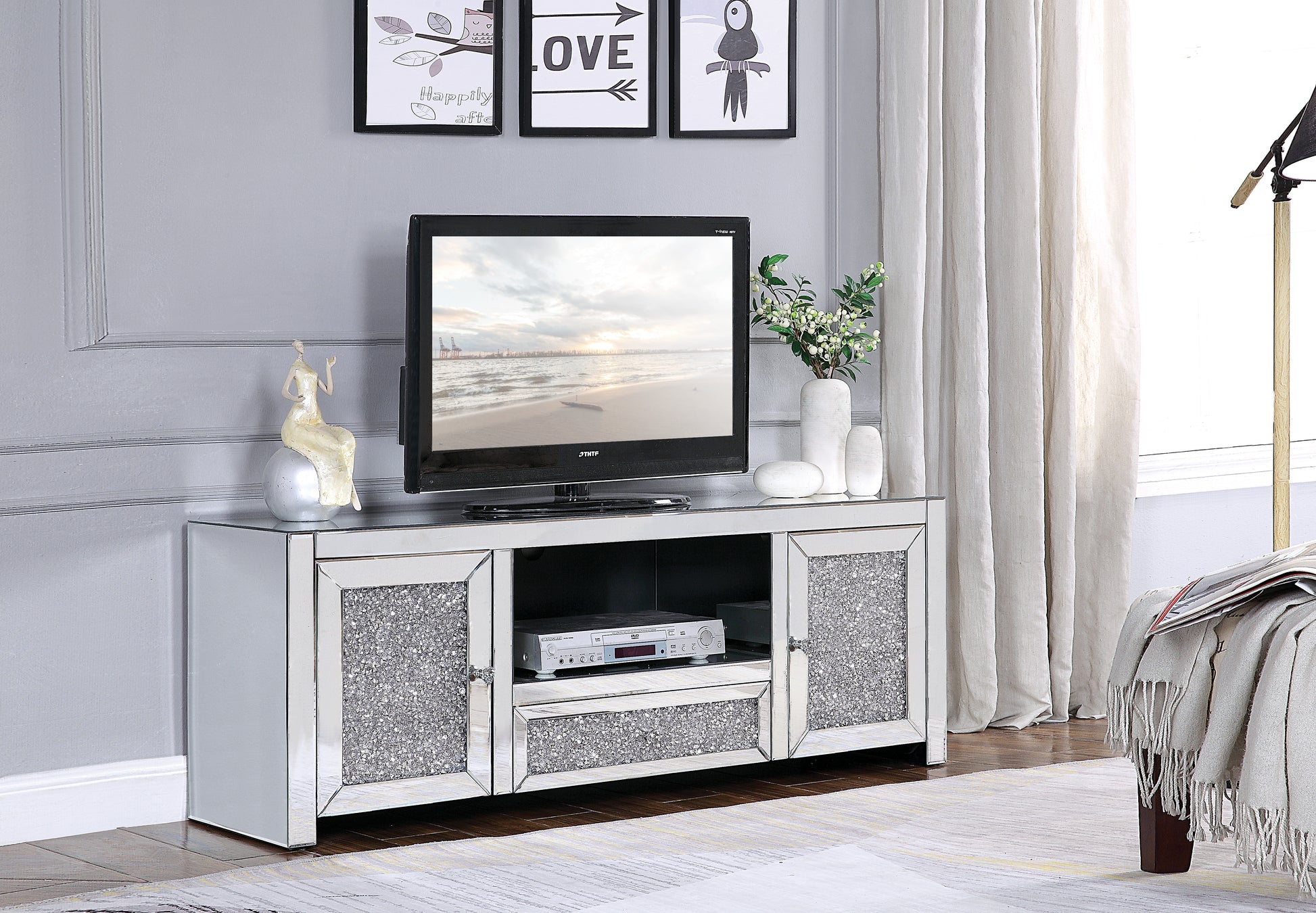 Noralie Mirrored & Faux Diamonds TV Stand (Assembled)
