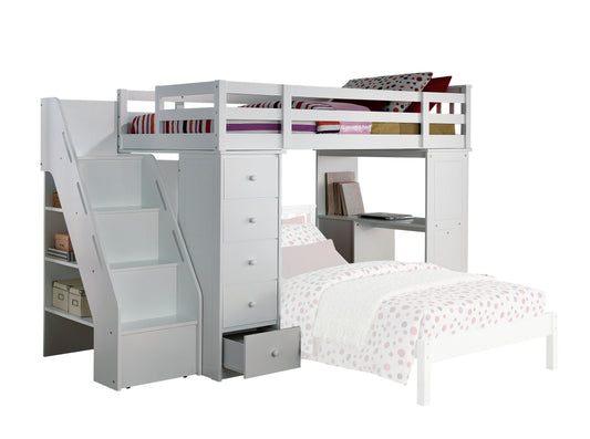 Freya White Finish Twin Loft Bed W/Storage (not including the bottom twin bed)
