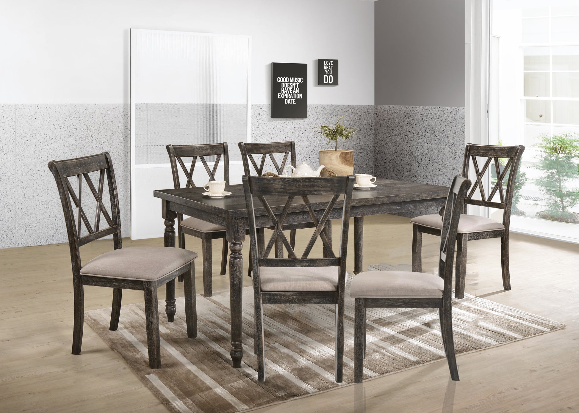 Claudia II Weathered Gray Finish 7 PCs Dining Room Set