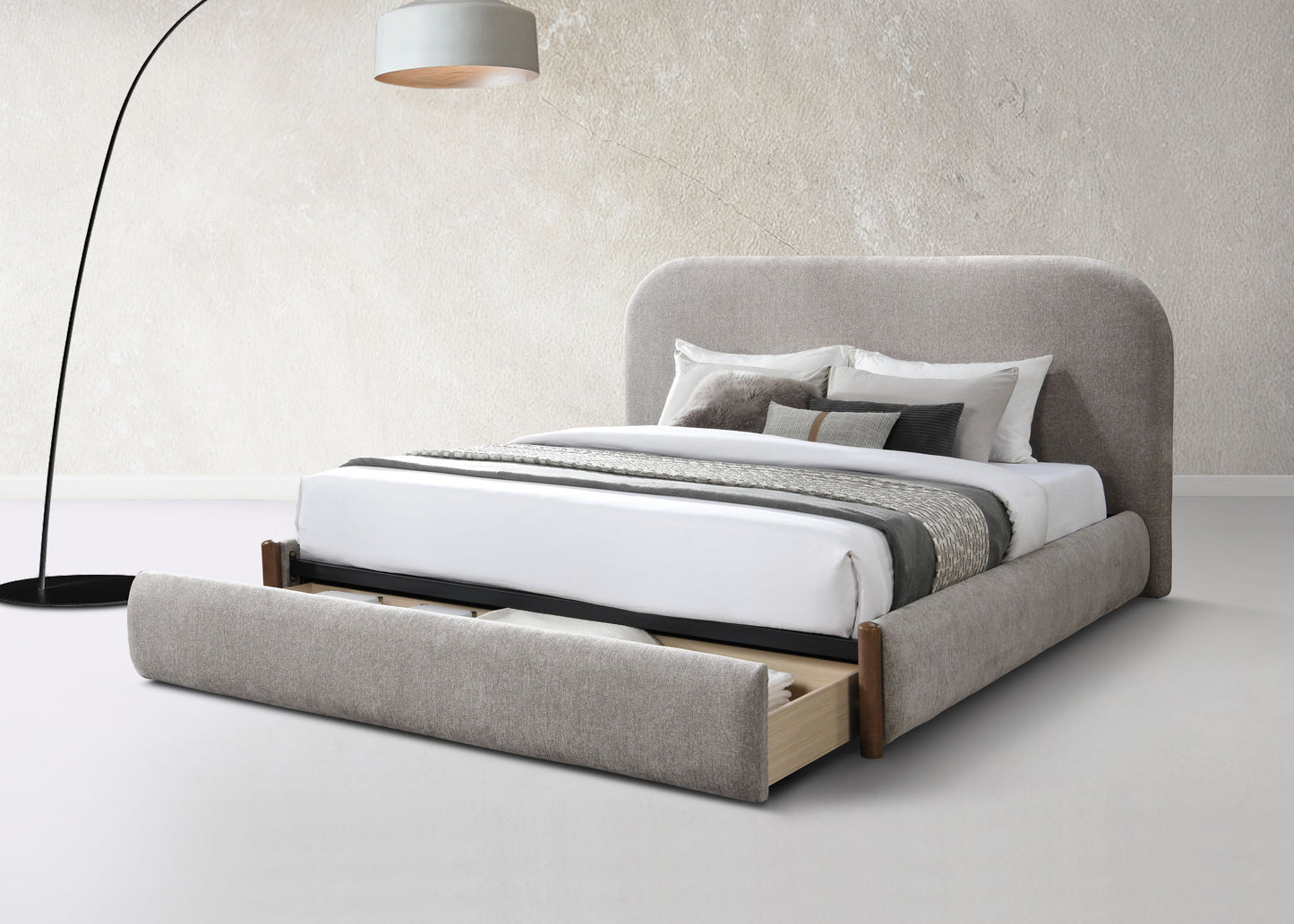 Orane Gray Fabric Queen Bed w/Storage