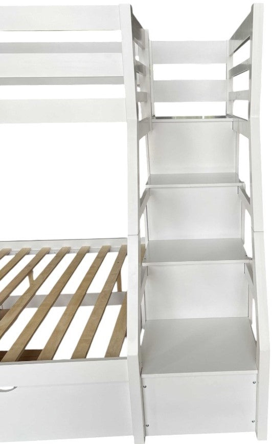 Twin Full Bunk Bed with Trundle & Storage Ladder