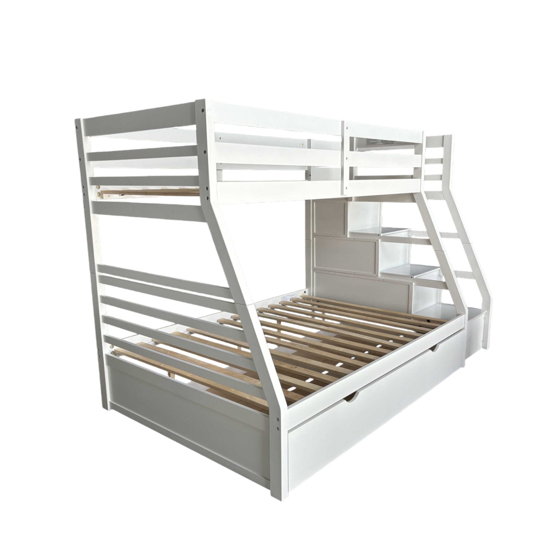 Twin Full Bunk Bed with Trundle & Storage Ladder