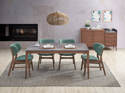 Green Walnut 5 Piece Dining Set with Engineered Stone Tabletop