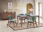 Bevis 5-Piece Walnut Finish Dining Set with Faux Marble Tabletop and Green Upholstered Chairs