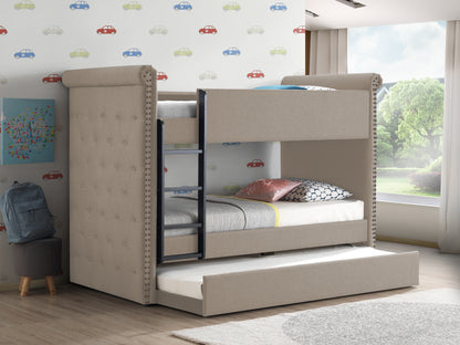 Twin/Twin Bunk Bed Beige Fabric Frame Trundle Bed