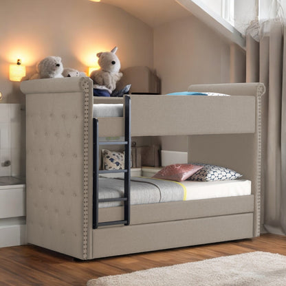 Twin/Twin Bunk Bed Beige Fabric Frame Trundle Bed