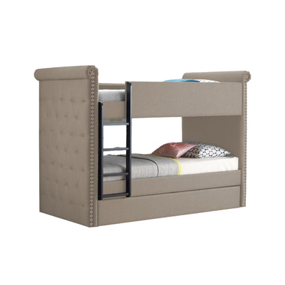 Twin/Twin Bunk Bed Beige Fabric Frame Trundle Bed
