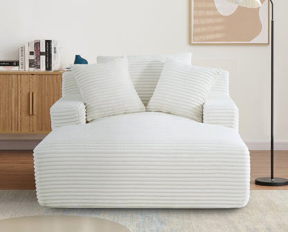 Living Room Ivory Corduroy Oversized Chaise Lounge Chair - Soft Sleeper Sofa, 2 Seats
