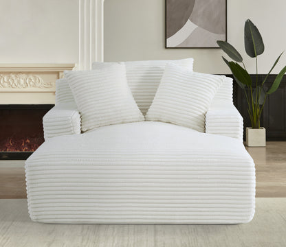 Living Room Ivory Corduroy Oversized Chaise Lounge Chair - Soft Sleeper Sofa, 2 Seats