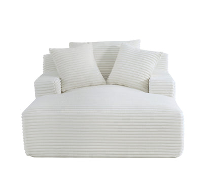 Living Room Ivory Corduroy Oversized Chaise Lounge Chair - Soft Sleeper Sofa, 2 Seats