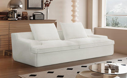 Large Ivory Corduroy 4 Seat Sofa - 90 Inch Wide