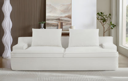 Large Ivory Corduroy 4 Seat Sofa - 90 Inch Wide