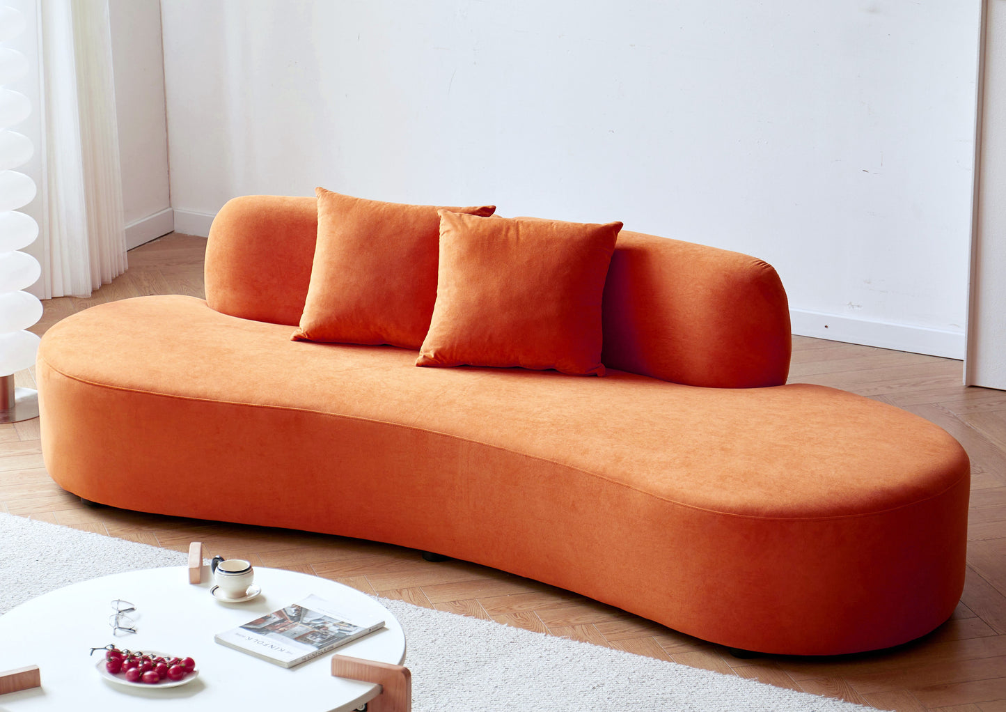 90" Orange Velvet Sofa - 4 Seat Curved Couch for Living Room