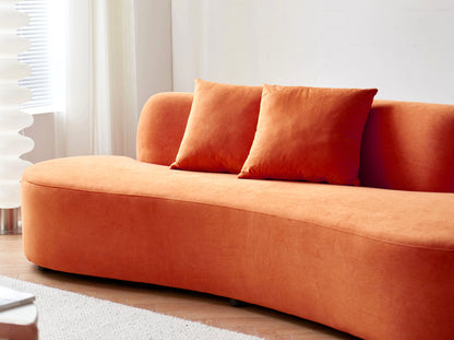 90" Orange Velvet Sofa - 4 Seat Curved Couch for Living Room