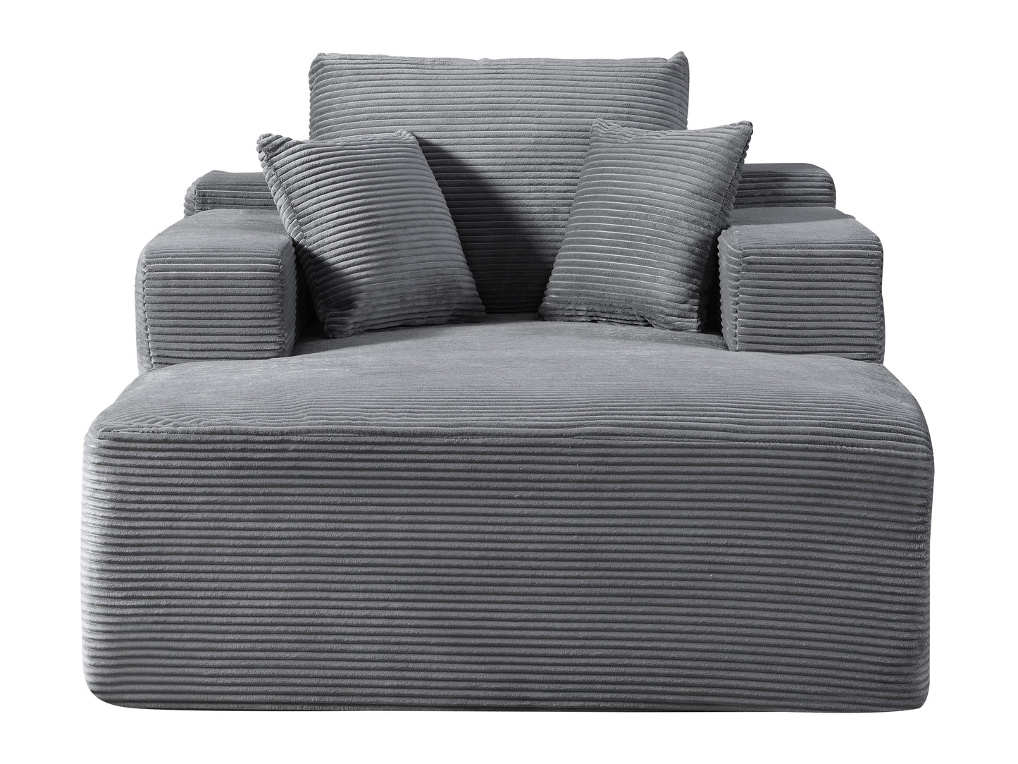 Convertible Chaise Lounge Chair Indoor – Oversized Corduroy Couch with Wide Armrest & Throw Pillows, Cozy Boneless Sleeper Sofa Bed Armchair, for Living Room, Bedroom, No Assembly Required, Dark Grey
