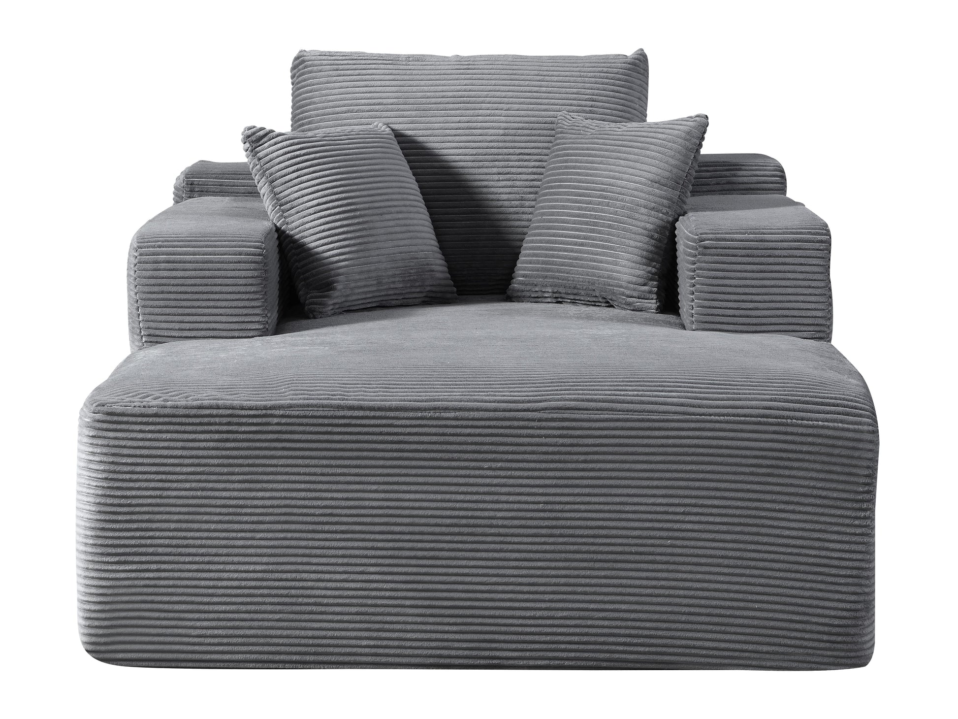Convertible Chaise Lounge Chair Indoor – Oversized Corduroy Couch with Wide Armrest & Throw Pillows, Cozy Boneless Sleeper Sofa Bed Armchair, for Living Room, Bedroom, No Assembly Required, Dark Grey