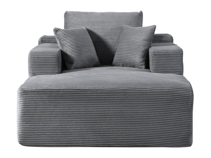 Convertible Chaise Lounge Chair Indoor – Oversized Corduroy Couch with Wide Armrest & Throw Pillows, Cozy Boneless Sleeper Sofa Bed Armchair, for Living Room, Bedroom, No Assembly Required, Dark Grey