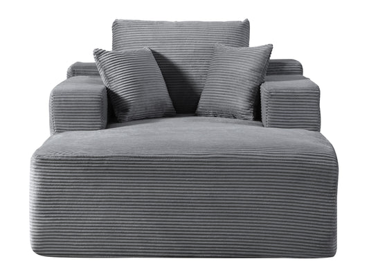 Convertible Chaise Lounge Chair Indoor – Oversized Corduroy Couch with Wide Armrest & Throw Pillows, Cozy Boneless Sleeper Sofa Bed Armchair, for Living Room, Bedroom, No Assembly Required, Dark Grey