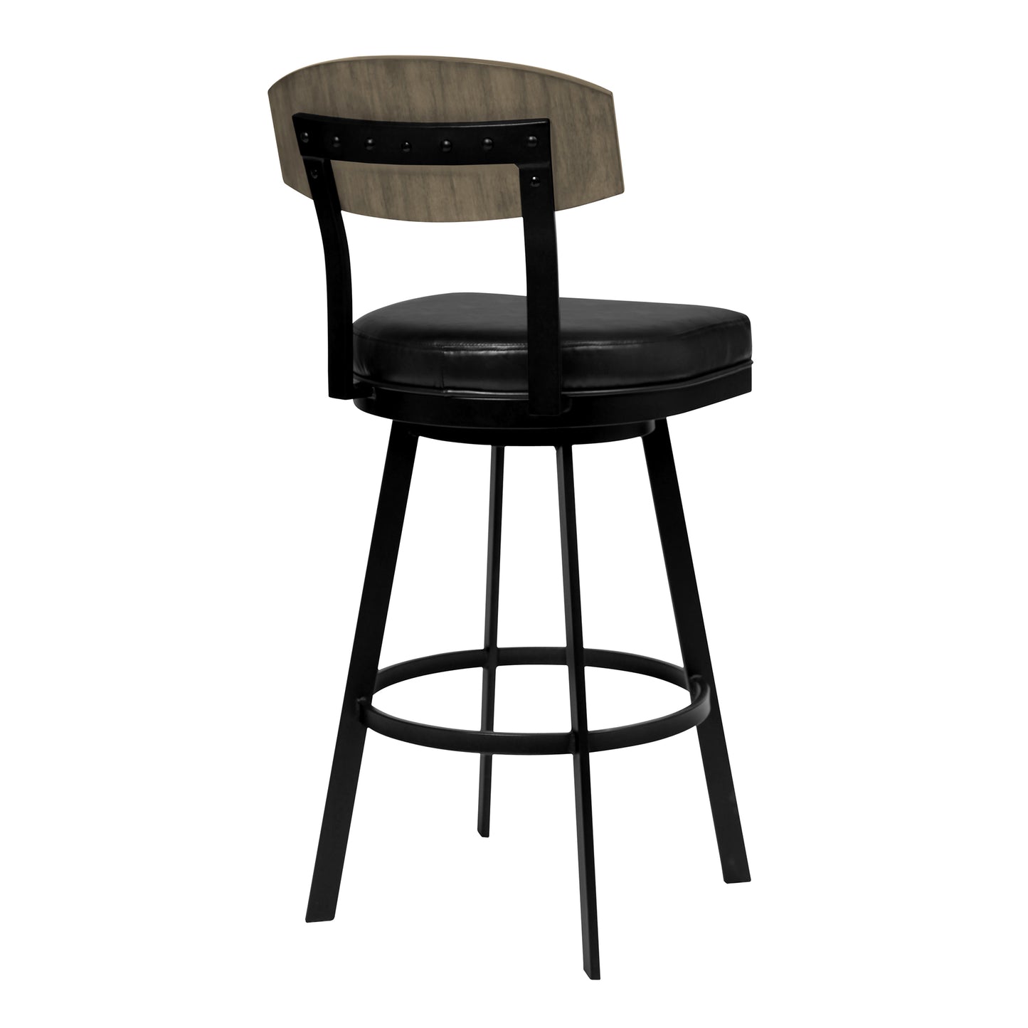 Mid-Century Black Faux Leather Barstool with Walnut Wood Finish