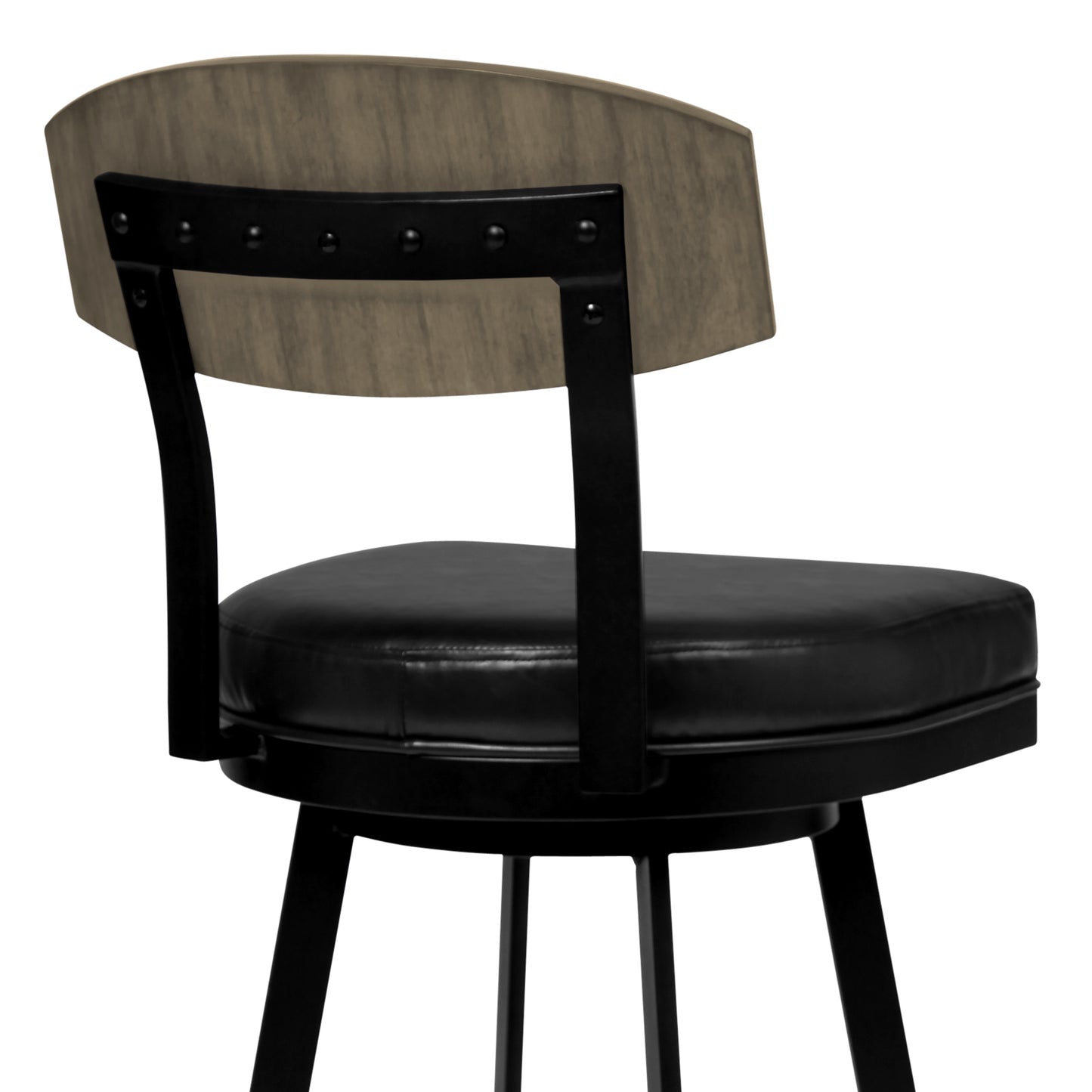 Mid-Century Black Faux Leather Barstool with Walnut Wood Finish