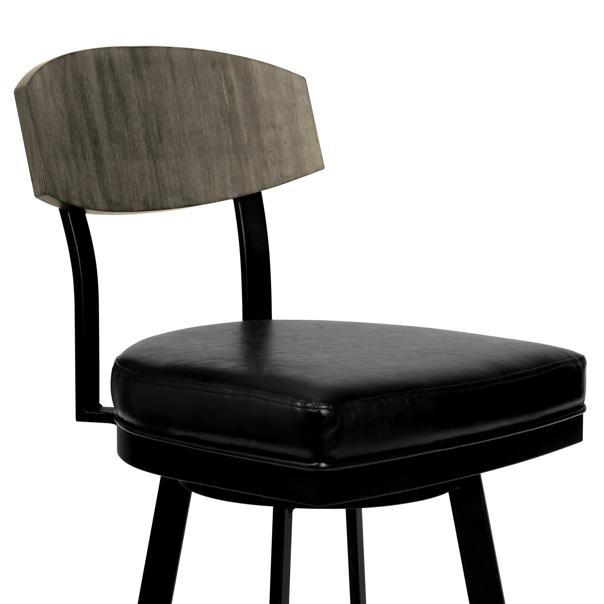 Mid-Century Black Faux Leather Barstool with Walnut Wood Finish