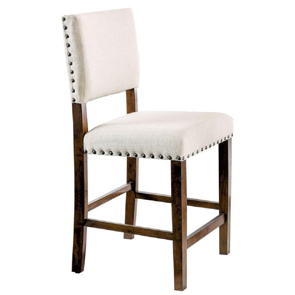 Ivory Padded Fabric Chairs Set of 2pc Dining High Chairs Nailhead Trims Solid wood Brown Cherry