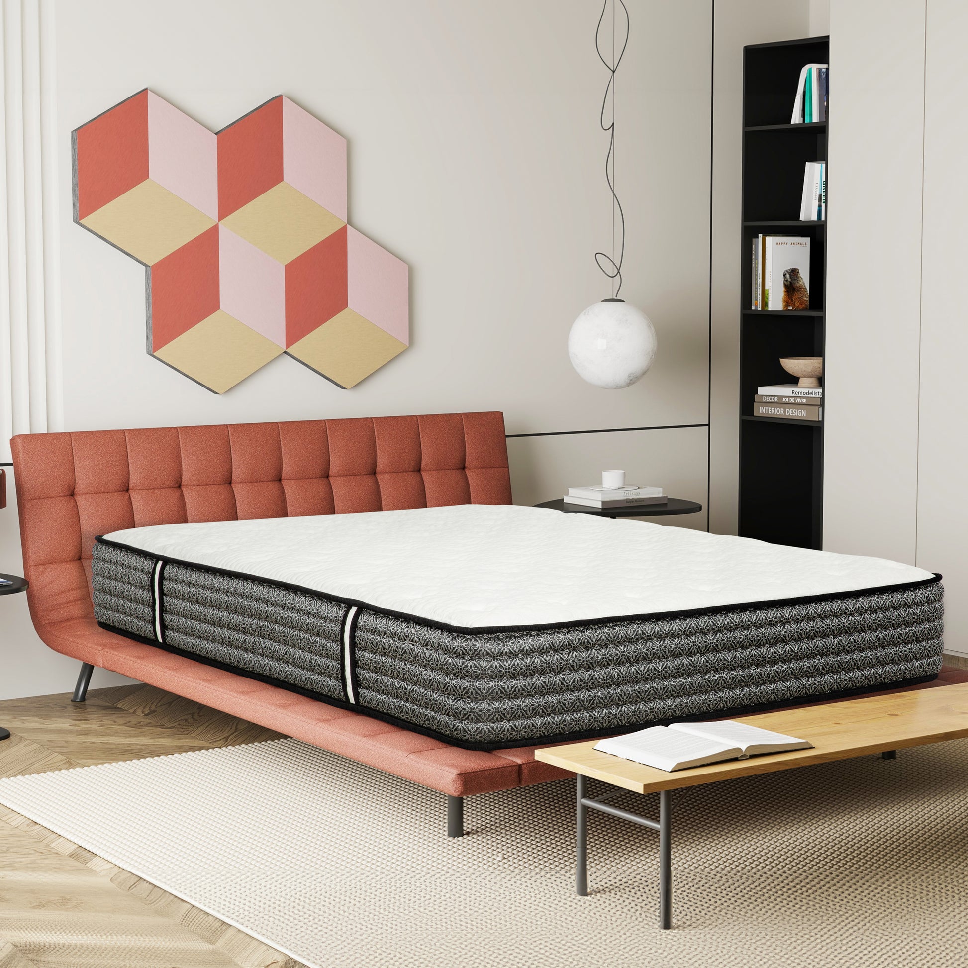 Queen Size Hybrid Mattress - White, Cooling Memory Foam for Bedroom