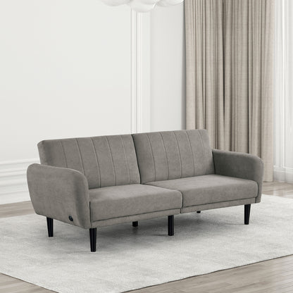 Futon Sofa Gray Color Converts into Bed Tufted Fabric Iron Leg Back Support 1pc Sofa Pocket Coil