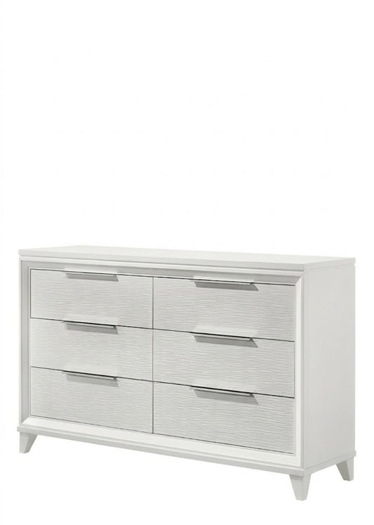 1pc Modern Contemporary Transitional White Textured Finish 6-Drawer Storage Dresser Wooden Solid Wood Bedroom Living Room Home Furniture