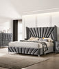 Bedroom Wingback Headboard 1pc Queen Size Bed Furniture Gray Fabric Upholstered Unique Beautiful Bed